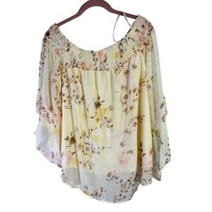 Doe & Rae Floral Off‎ Shoulder Top Flowy Blouse Yellow Peach Women's Large